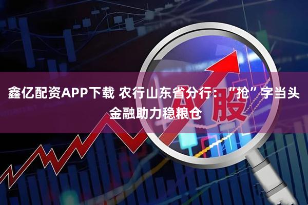 鑫亿配资APP下载 农行山东省分行:“抢”字当头 金融助力稳粮仓